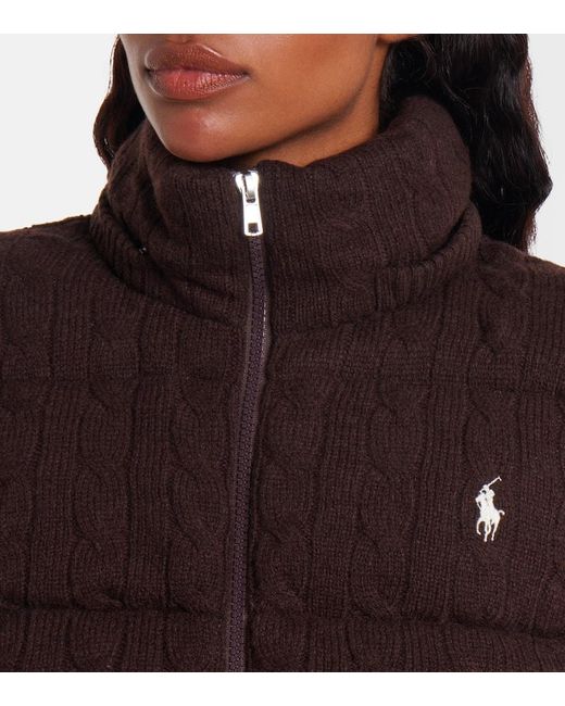 Polo Ralph Lauren Brown Cable-Knit Wool And Cashmere Puffer Jacket