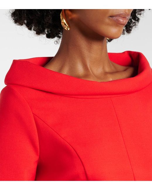 Oscar de la Renta Red Wool-Blend Midi Dress