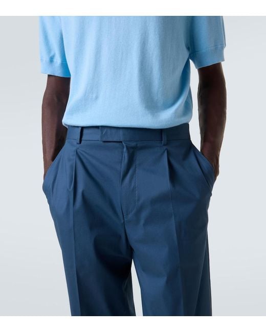 Zegna Blue Cotton Straight Pants for men