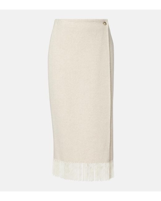 Polo Ralph Lauren Natural Fringed Herringbone Wool-Blend Wrap Skirt