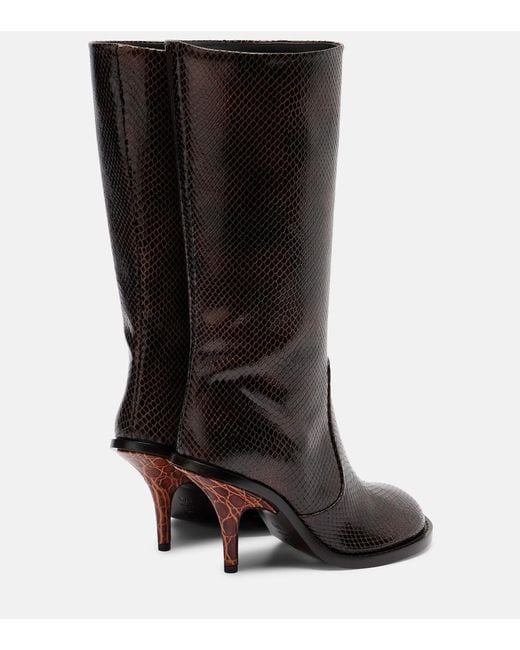 Dries Van Noten Black Snake-Effect Leather Knee-High Boots