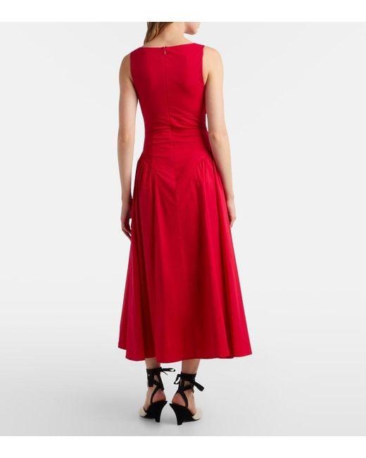 Staud Red Gwen Cotton Poplin Midi Dress