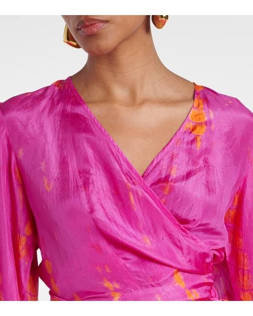 Top Envolvente De Seda Tie-Dye Anna Kosturova de color Pink