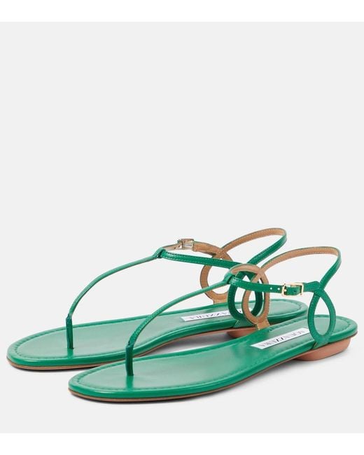 Aquazzura Green Almost Bare Leather Thong Sandals
