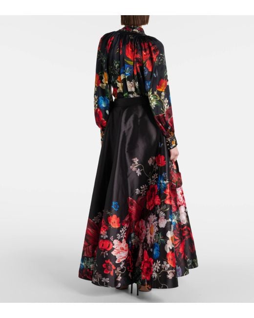 Camilla Red Floral A-line Maxi Skirt