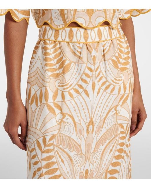 Jupe Midi Imprimee En Lin Farm Rio en coloris Natural