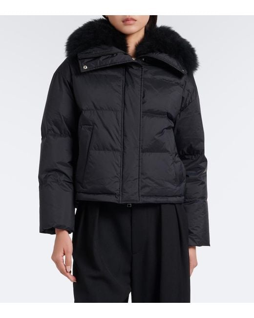 Yves Salomon Black Doudoune Shearling-Trimmed Down Jacket