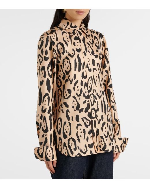 Sportmax Brown Armony Leopard-Print Silk Top