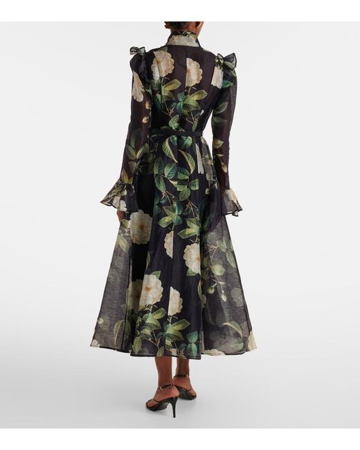 LEO LIN Black Katrina Floral Linen-Blend Midi Dress