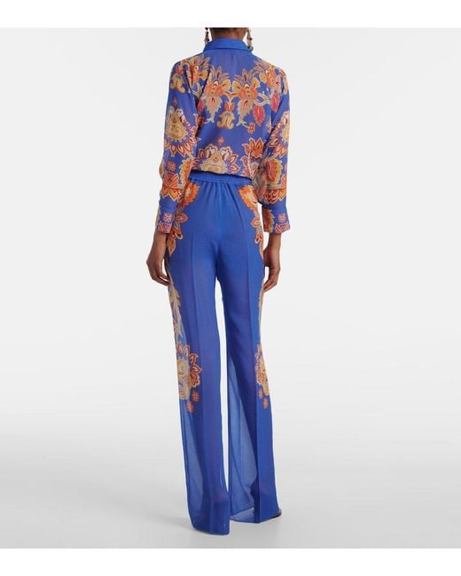 Etro Blue Paisley Wide-Leg Pants