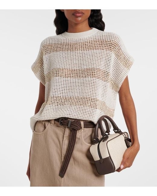 Brunello Cucinelli White Open-Knit Sequined Cotton Sweater