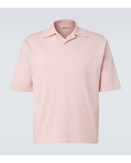 Auralee Pink Silk Polo Shirt for men