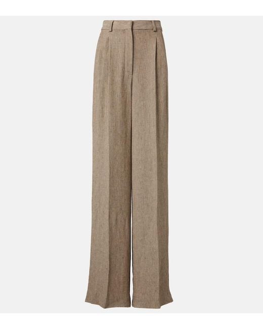 Loro Piana Natural Nyack Chevron Linen Crepe Wide-Leg Pants
