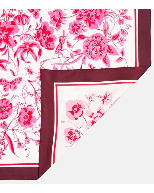 Gucci Pink Floral Silk Twill Scarf