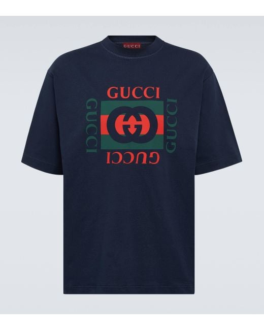 T-shirt en coton a logo Gucci pour homme en coloris Blue