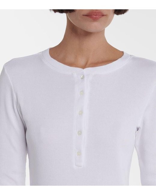 Nili Lotan White Jordan Henley Cotton T-Shirt