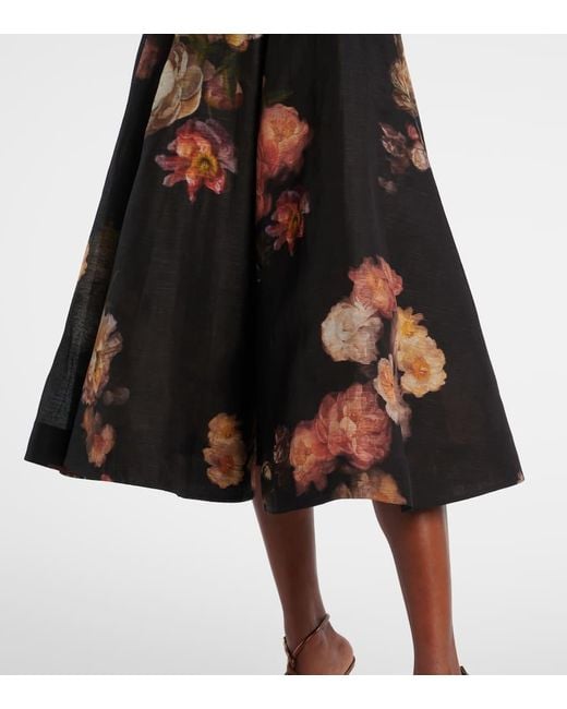 Zimmermann Black Hypnotic Linen And Silk Organza Midi Dress