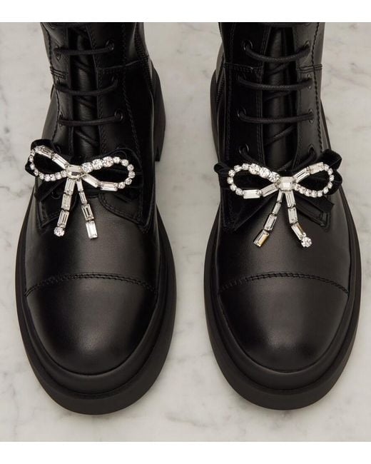 Jimmy Choo Black Averi Bow-Detail Leather Lace-Up Boots