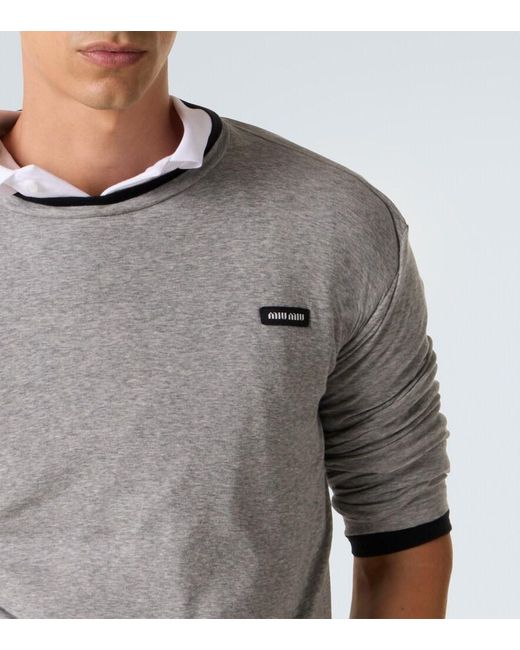 Miu Miu Gray Logo Cotton Jersey T-Shirt for men