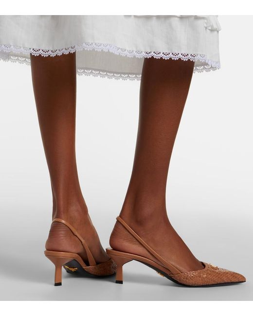 Prada Natural Woven Leather Slingback Pumps