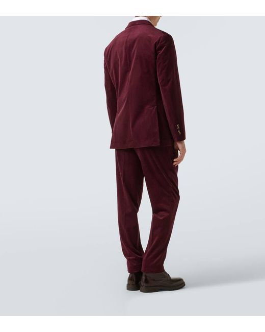 Brunello Cucinelli Red Cotton And Cashmere Corduroy Suit for men