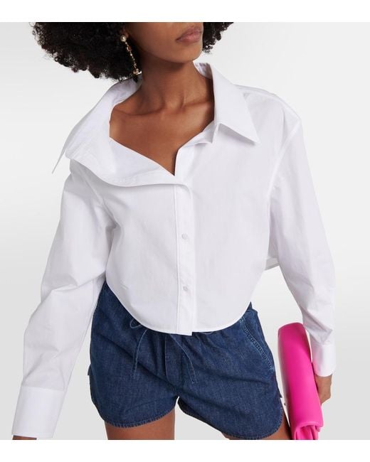 Valentino White Asymmetric Cropped Cotton Shirt