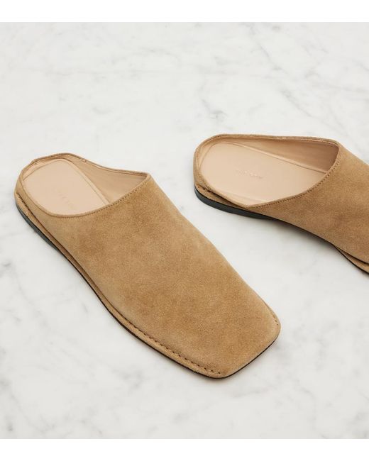 The Row Natural Piper Suede Slides