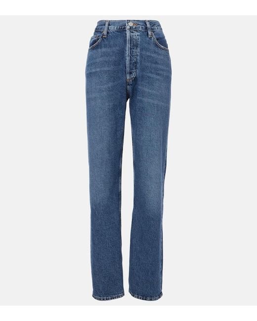Agolde Blue 90's Pinch Waist Long High-Rise Straight Jeans