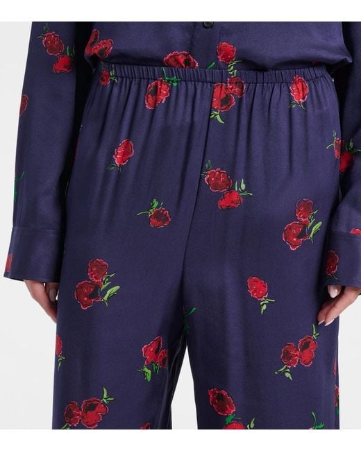 Khaite Blue Mindy Printed Twill Wide-Leg Pants
