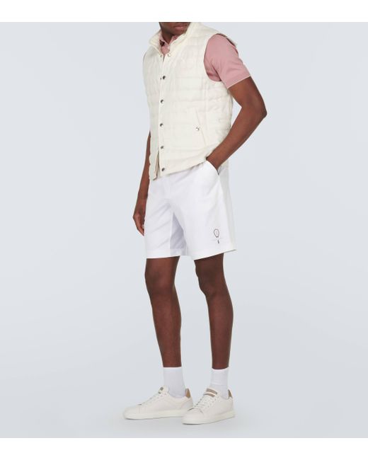 Brunello Cucinelli White Embroidered Cotton Bermuda Shorts for men