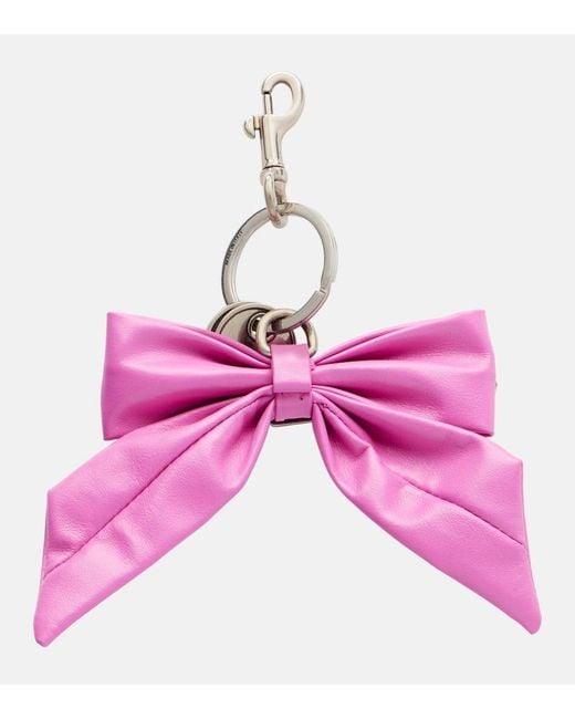 Balenciaga Pink Bb Bow-Detail Leather Keychain