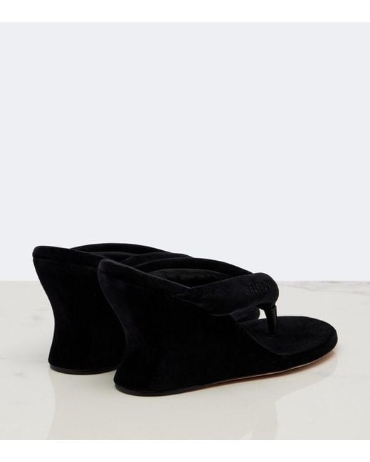 Balenciaga Black Gaeta Velvet Wedge Thong Sandals