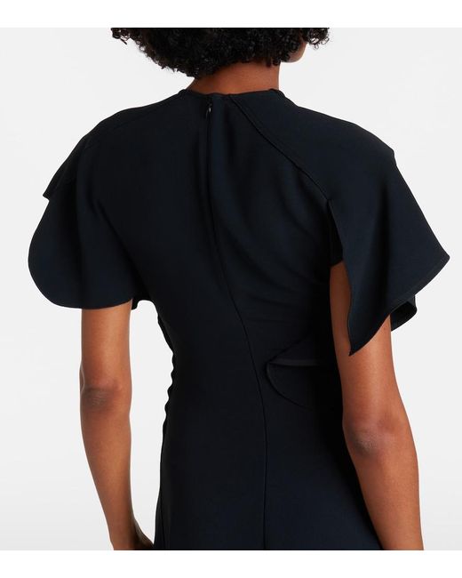 Victoria Beckham Black Asymmetric Draped Cady Midi Dress