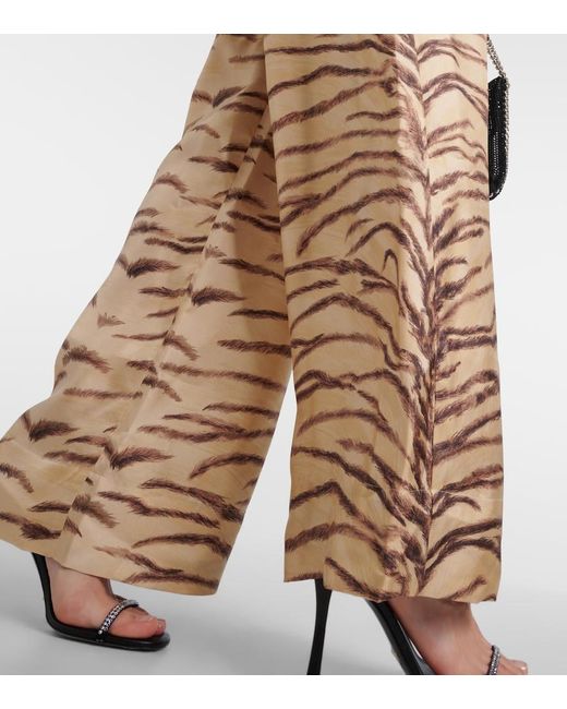 Stella McCartney Natural Printed High-Rise Silk Wide-Leg Pants