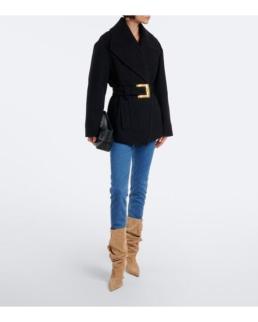 Balmain Black Double-Breasted Virgin Wool Coat