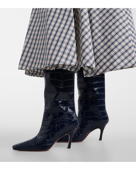 AMINA MUADDI Blue Mona Croc-Effect Leather Knee-High Boots