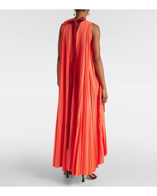 Roksanda Orange Calista Caped Bow-detail Plisse Midi Dress