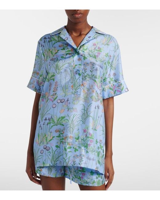 Gucci Blue Flora Silk Satin Polo Shirt