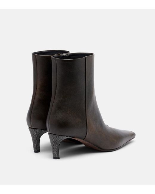 Brunello Cucinelli Black Monili Leather Ankle Boots