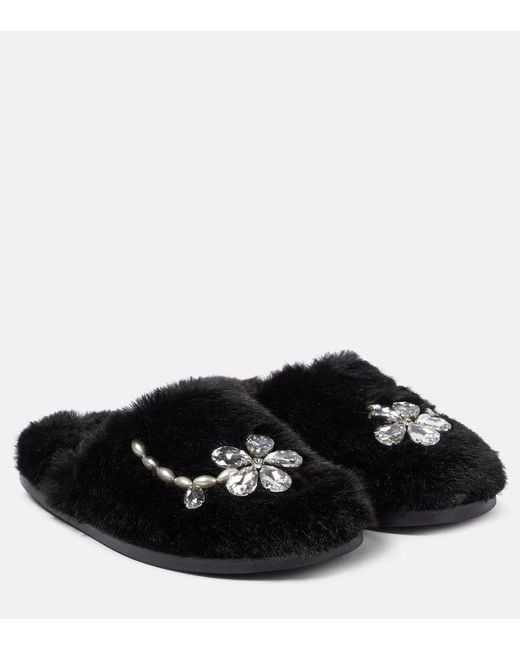 Slippers in shearling sintetico con cristalli di Simone Rocha in Black