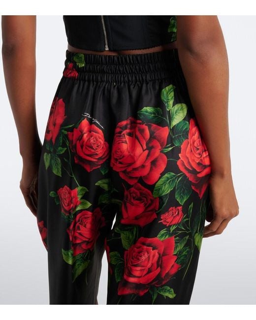 Dolce & Gabbana Red Floral Silk Wide-Leg Palazzo Pants