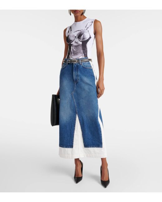 Jean Paul Gaultier Blue Denim And Cotton Maxi Skirt