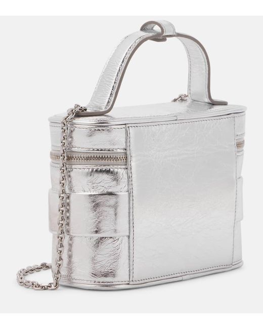 Roger Vivier White Tres Vivier Metallic Leather Vanity Bag