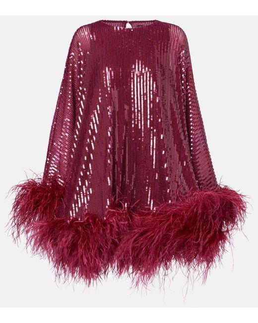 Taller Marmo Red Minikleid Vegas Mit Pailletten Und Federn