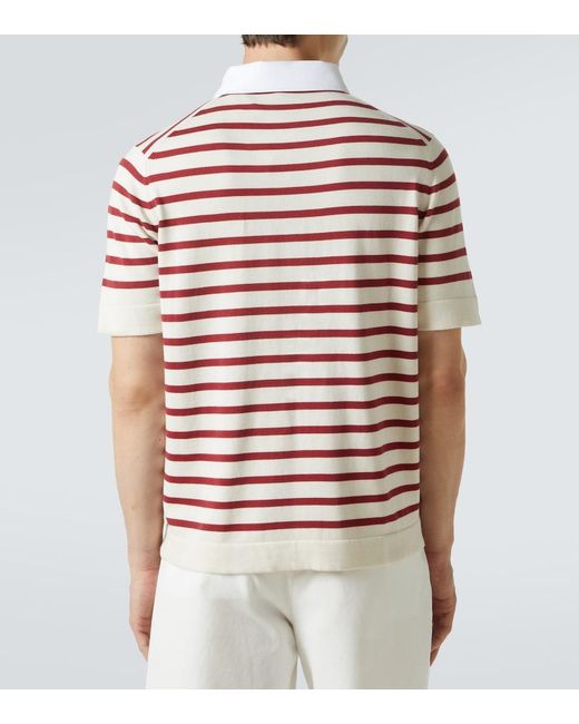 Brunello Cucinelli Red Striped Cotton Polo Shirt for men