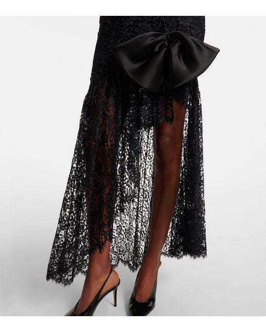 Alessandra Rich Black Bow-Detail Asymmetric Lace Bustier Dress