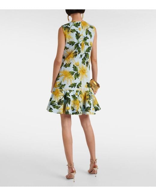 Oscar de la Renta Green Chrysanthemum Cotton-Blend Minidress
