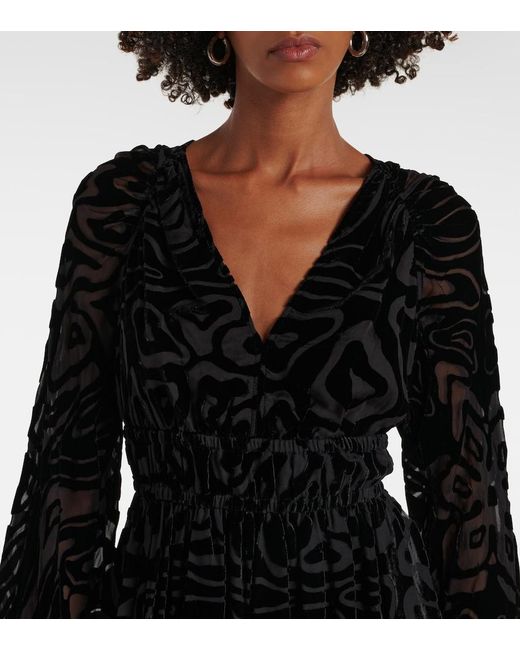 Ulla Johnson Black Elora Velvet And Mesh Midi Dress