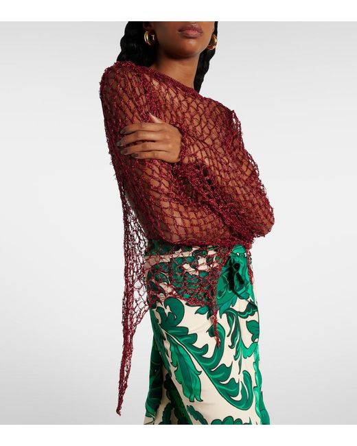 Etro Pink Open-Knit Sweater And Printed Crop Top Set