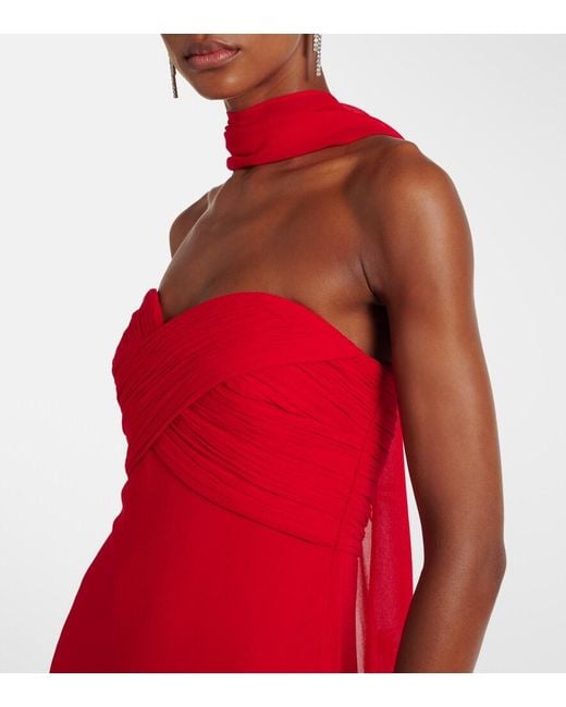 Self-Portrait Red Floral-Applique Scarf-Detail Gown